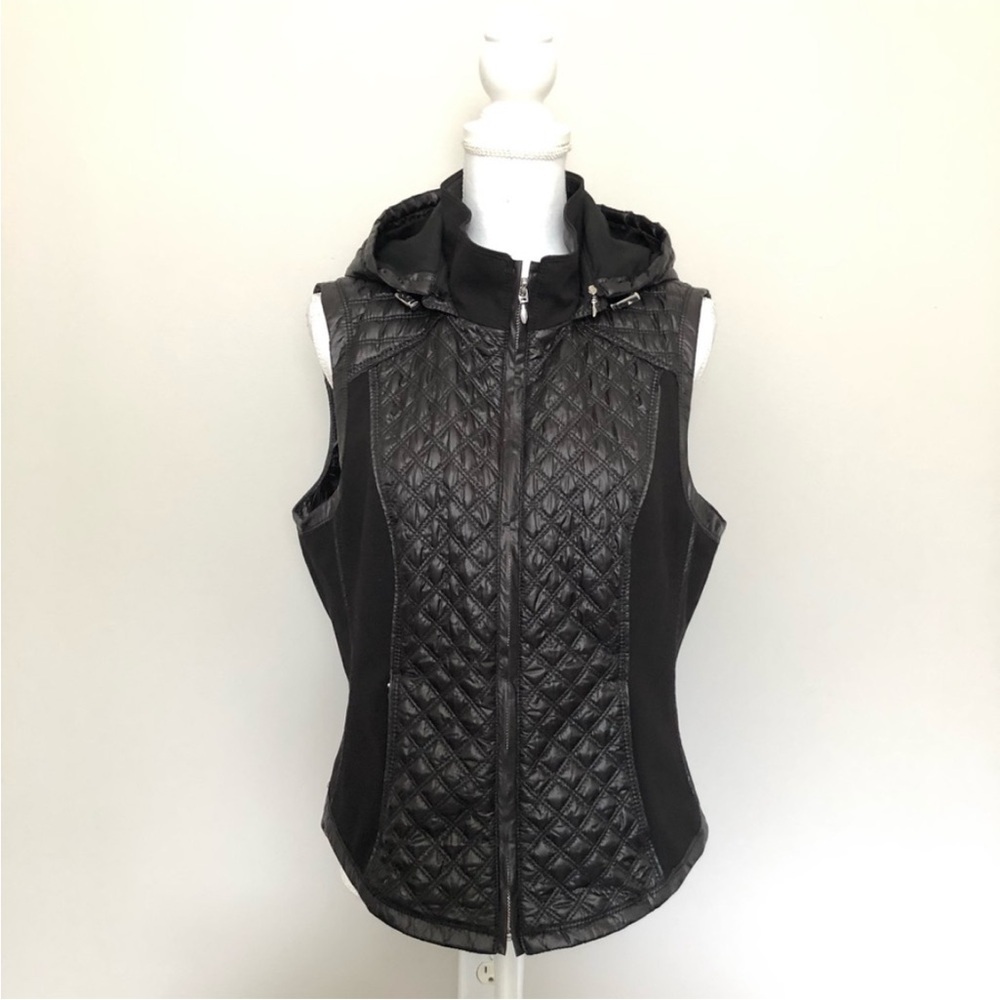 White House Black Market Vest Quilted Hooded Black Size Large